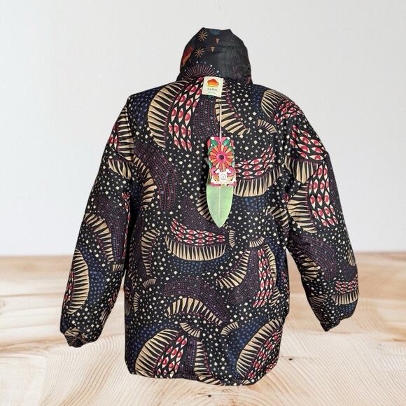 Farm Rio NEW Black Wild Bananas Metallic Reversible Puffer Sz S Jacket 50B $350 - Picture 11 of 16